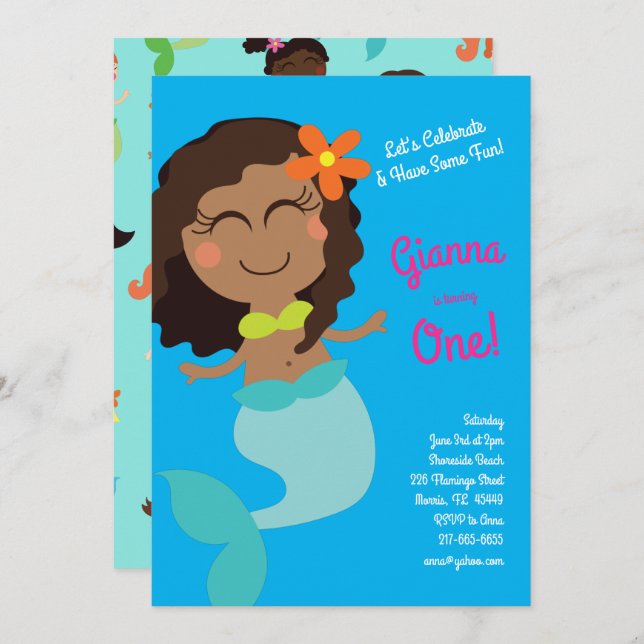 Mermaid Birthday Party  Invitation (Front/Back)