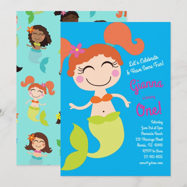 Mermaid Birthday Party  Invitation (Front/Back)