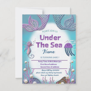 Mermaid birthday party invitation for girls swim
