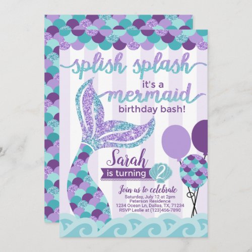 Mermaid Birthday Party Invitation Invite