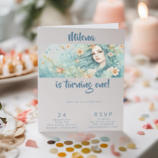 Mermaid birthday party invitation postcard