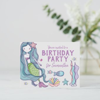 Mermaid Birthday Party Invitation Postcard | Zazzle