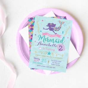 Mermaid Birthday Party Invitation Purple Pink Gold