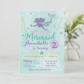 Mermaid Birthday Party Invitation Purple Teal Gold (Standing Front)