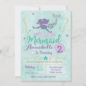 Mermaid Birthday Party Invitation Purple Teal Gold (Front)