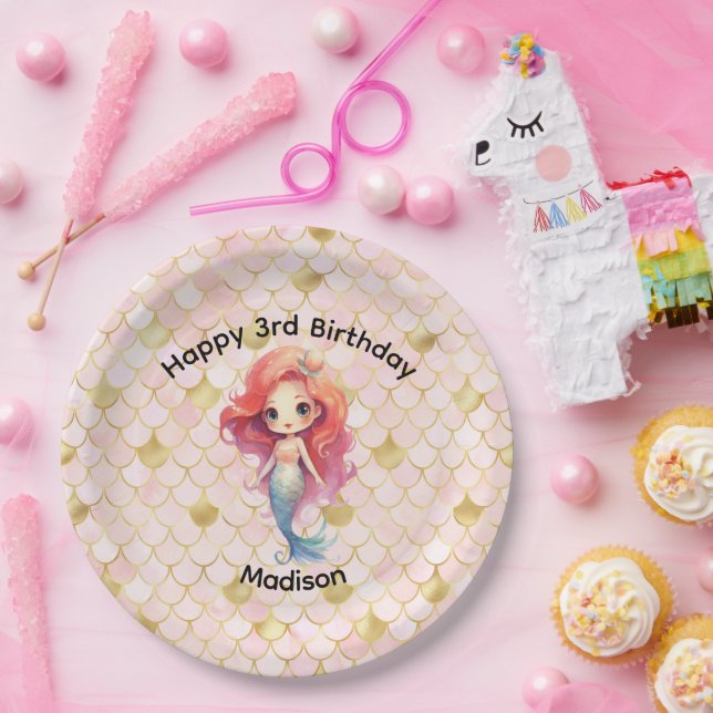 Mermaid Birthday Party Little Girls  Paper Plates (Party)