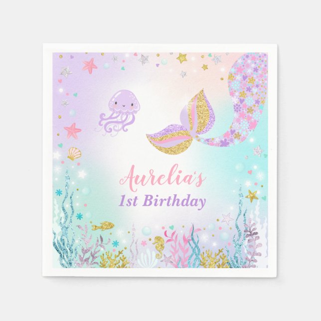Mermaid Birthday Party Napkin Whimsical Mermaid (Front)