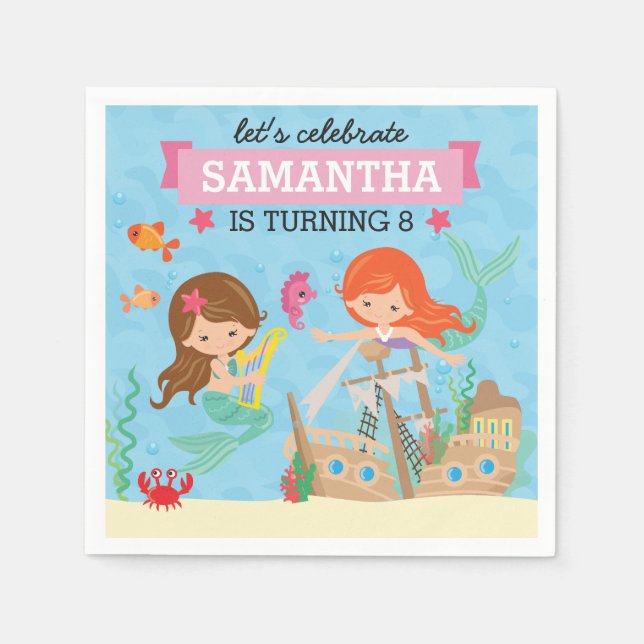 Mermaid Birthday Party Napkins (Front)