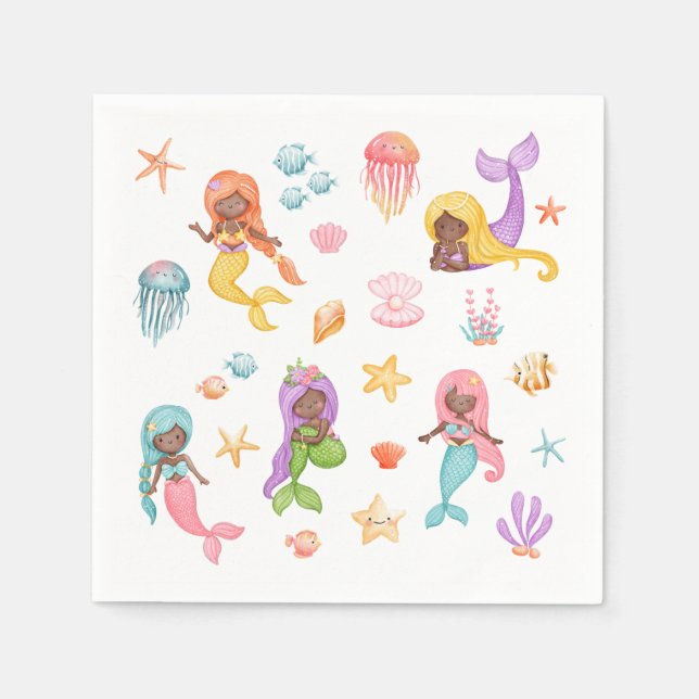 Mermaid Birthday Party Napkins (Front)