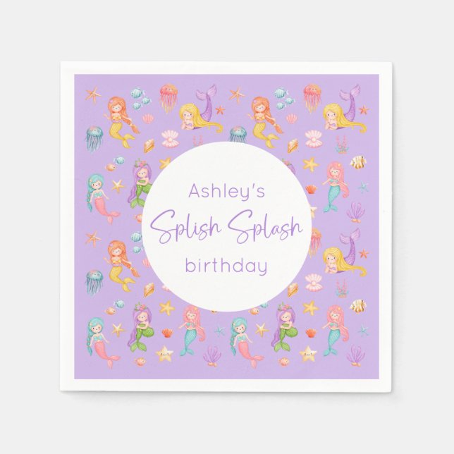Mermaid Birthday Party Napkins (Front)