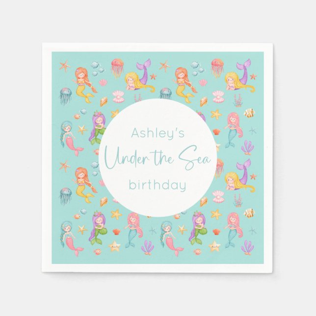 Mermaid Birthday Party Napkins (Front)