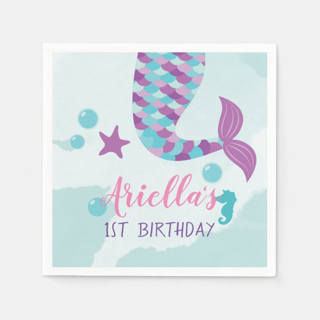 Mermaid Birthday Party Napkins (Front)