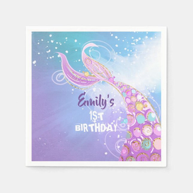 Mermaid Birthday Party Napkins (Front)