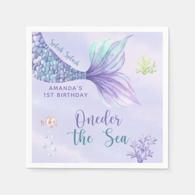 Mermaid Birthday Party Oneder The Sea Mermaid Napkins (Front)