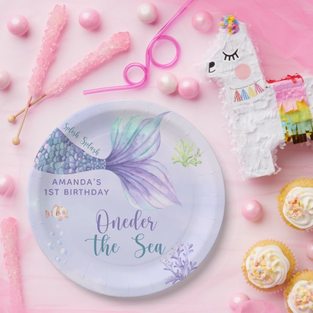 Mermaid Birthday Party Oneder The Sea Mermaid Paper Plates (Party)