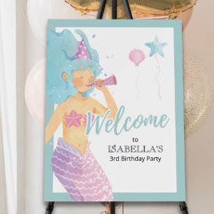 Mermaid Birthday Party Pastel Teal Welcome Foam Board