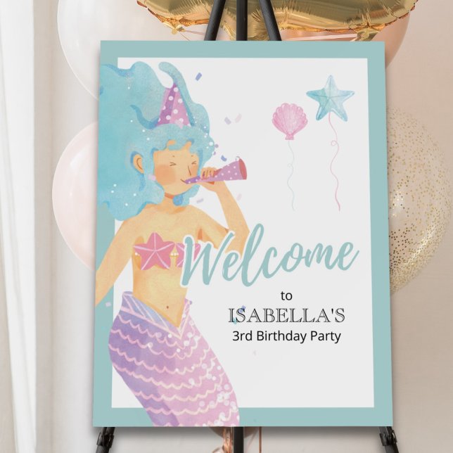 Mermaid Birthday Party Pastel Teal Welcome Foam Board (Creator Uploaded)