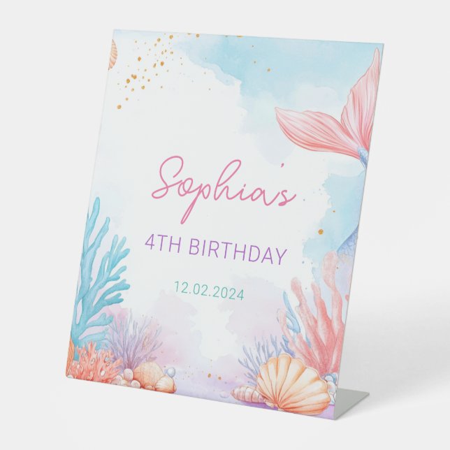 Mermaid Birthday Party  Pedestal Sign (Front)