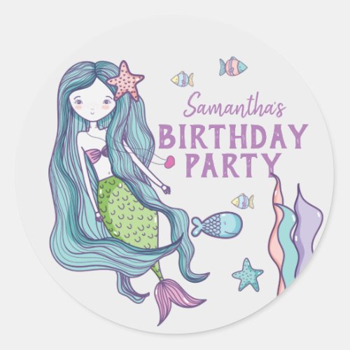 Mermaid Birthday Party Personalized Classic Round Sticker