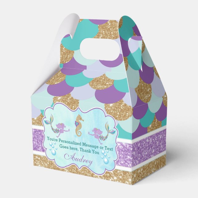 Mermaid Birthday Party Personalized Favor Box (Front Side)