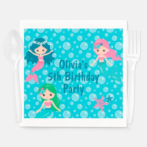 Mermaid Birthday Party Personalized Kids Napkins