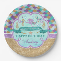Mermaid Birthday Party Personalized Paper Plate