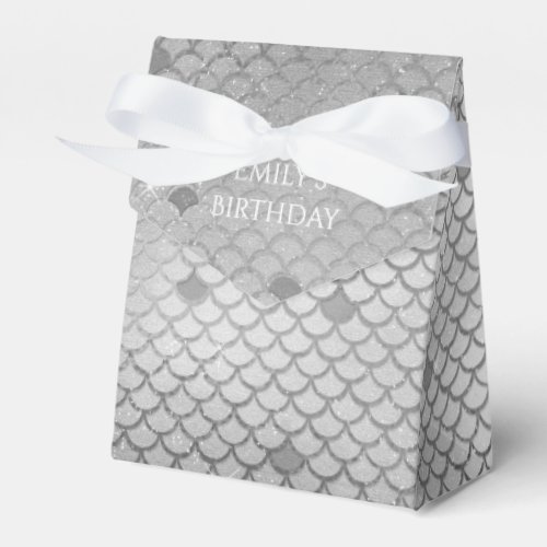 Mermaid Birthday Party Personalized Silver Gray Favor Boxes