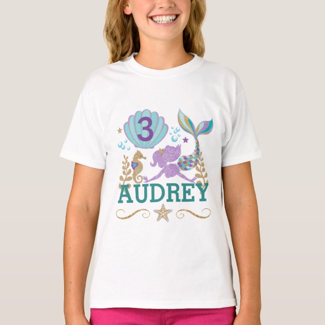 Mermaid Birthday Party Personalized T Shirt (Front)
