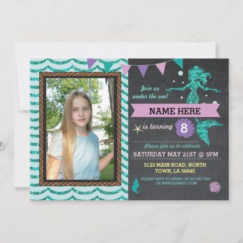 Mermaid Birthday Party Photo Sea Glitter Invite