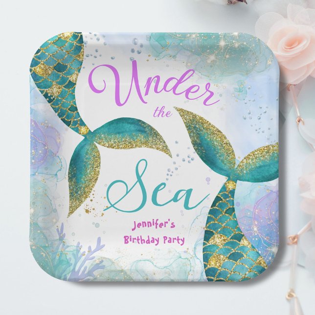 Mermaid Birthday Party Purple Teal Paper Paper Plates (Creator Uploaded)