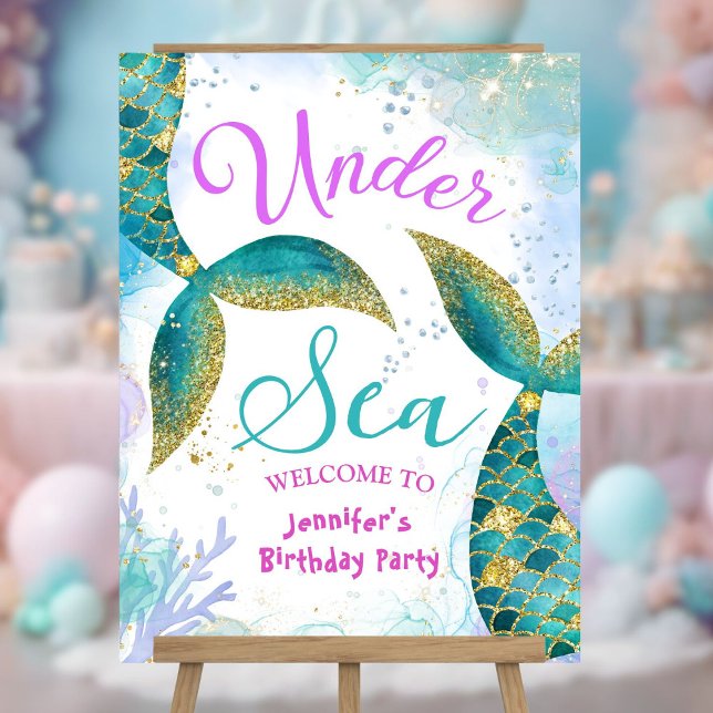 Mermaid Birthday Party Purple Teal Welcome Sign (Creator Uploaded)