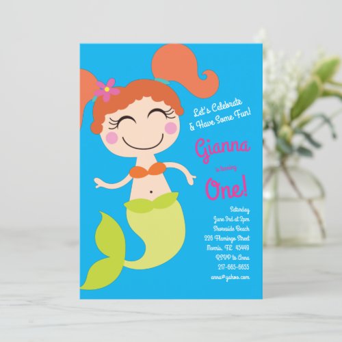 Mermaid Birthday Party Red Hair Invitation