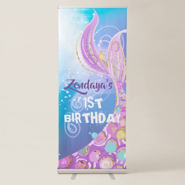 Mermaid Birthday Party Retractable Banner (Front)