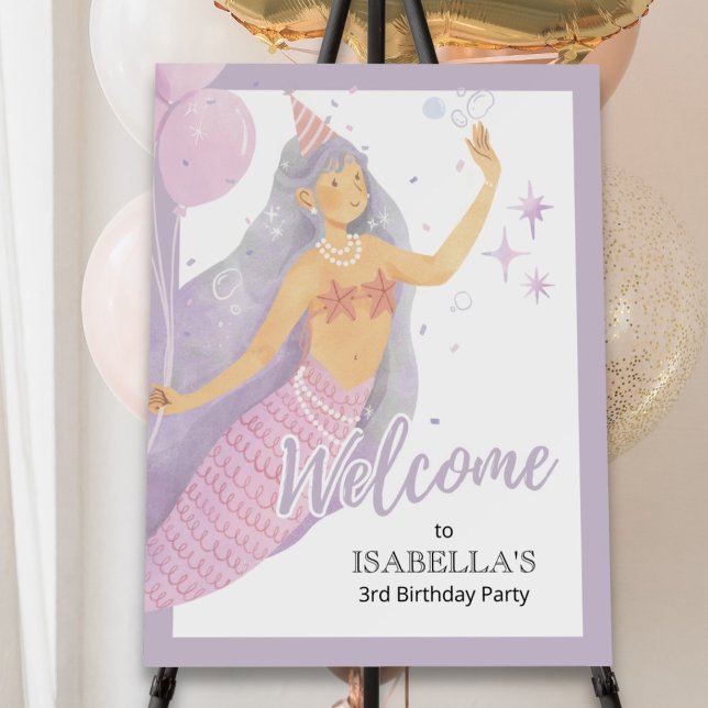 Mermaid Birthday Party Soft Lavender Welcome Foam Board (Creator Uploaded)