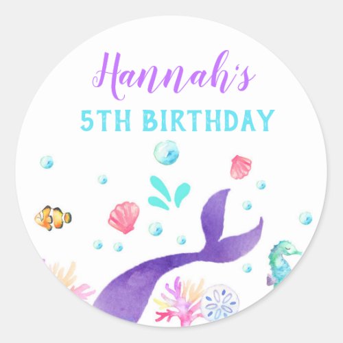 Mermaid birthday party sticker circle