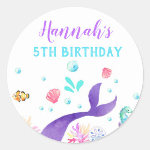 Mermaid birthday party sticker circle