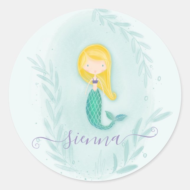 Mermaid birthday party stickers (Front)