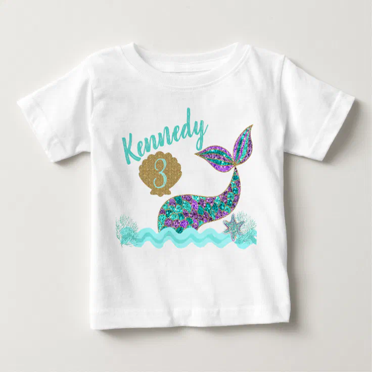 Mermaid birthday party t-shirt, custom baby T-Shirt | Zazzle