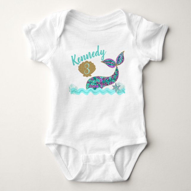 Mermaid birthday party t-shirt, Onsie custom Baby Bodysuit (Front)