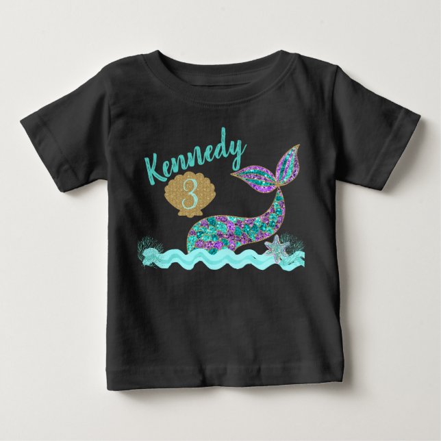 Mermaid birthday party t-shirt, Raglan Baby T-Shirt (Front)