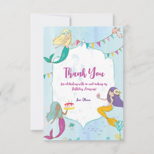 Mermaid Birthday Party  Thank You Card