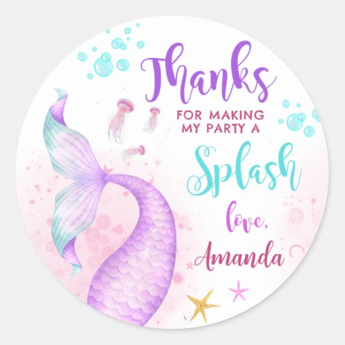 Mermaid Birthday Party Thank You Classic Classic Round Sticker
