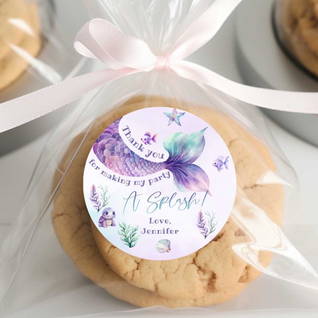 Mermaid birthday party thank you classic round sticker (Creator Uploaded)