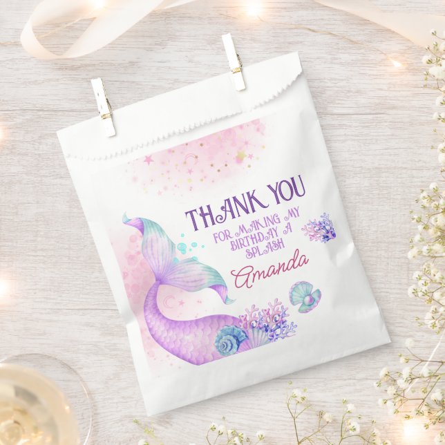 Mermaid Birthday Party Thank You  Favor Bag (Clipped)