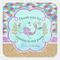 Mermaid Birthday Party Thank you Favor Sticker