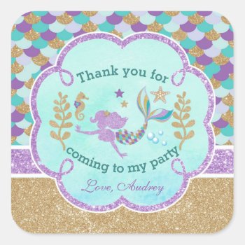 Mermaid Birthday Party Thank You Favor Sticker by TiffsSweetDesigns at Zazzle