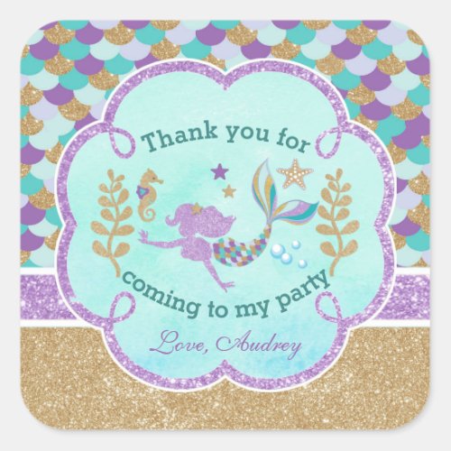 Mermaid Birthday Party Thank you Favor Sticker