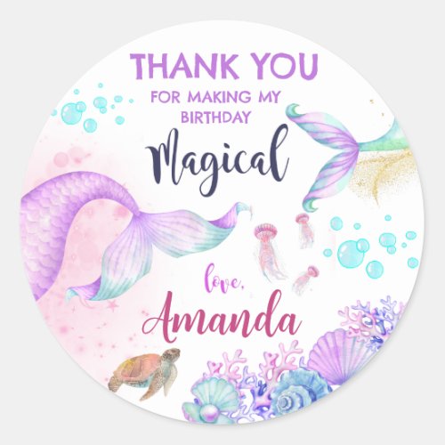Mermaid Birthday Party Thank You Favour Classic Round Sticker