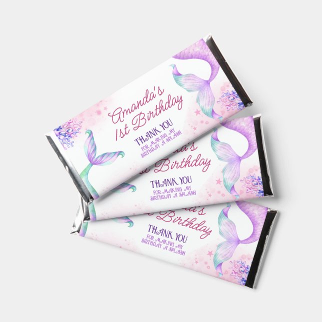 Mermaid Birthday Party Thank You  Hershey Bar Favors (Front)