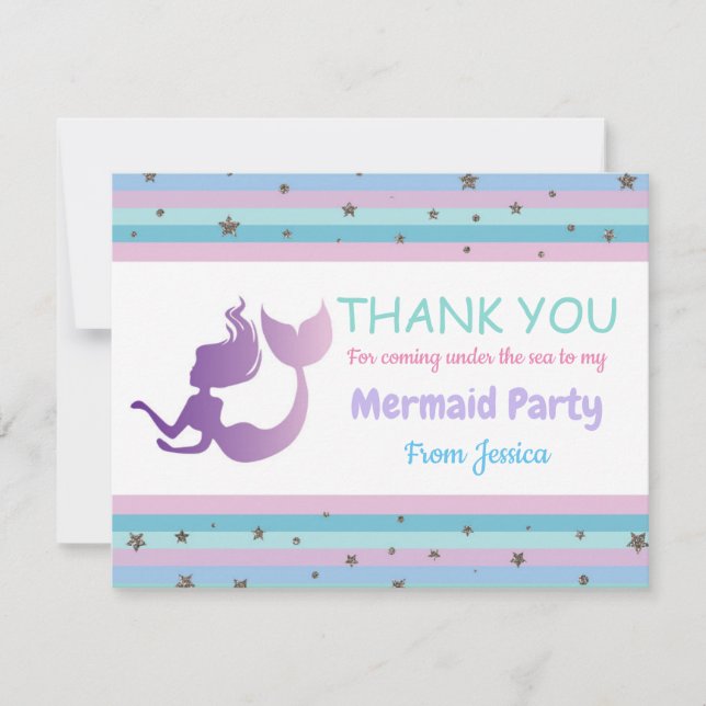 Mermaid Birthday Party Thank You Invite Card (Front)